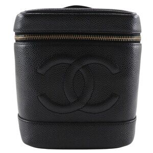 CHANEL Black Caviar Leather Logo Pouch